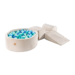 Aesthetic Foam 3 elements Playset with Ball Pit 90x30cm with 200 Balls, Corduroy, Ecru: Mint/Blue/Turquoise