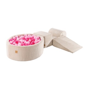 Aesthetic Foam 3 elements Playset with Ball Pit 90x30cm with 200 Balls, Corduroy, Ecru: Pastel Pink/Light Pink