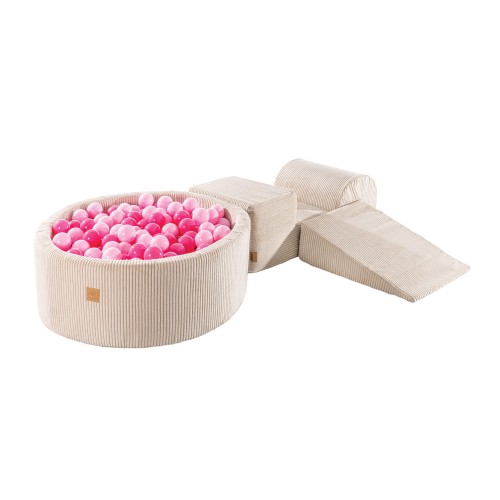 Aesthetic Foam 3 elements Playset with Ball Pit 90x30cm with 200 Balls, Corduroy, Ecru: Pastel Pink/Light Pink