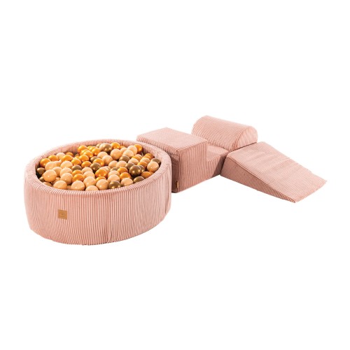 Aesthetic Foam 3 elements Playset with Ball Pit 90x30cm with 200 Balls, Corduroy, Pink: Beige/Gold/Platinium Gold