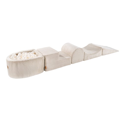 Aesthetic Foam Playset with Small Ball Pit with 100 Balls, Corduroy, Ecru: White Pearl