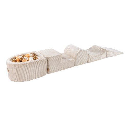 Aesthetic Foam Playset with Small Ball Pit with 100 Balls, Corduroy, Ecru: White Pearl/Beige/Gold