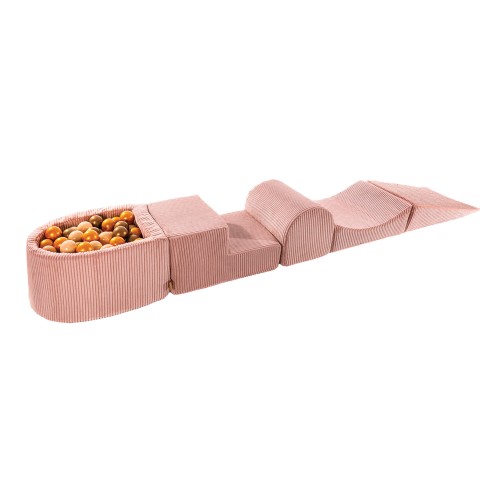 Aesthetic Foam Playset with Small Ball Pit with 100 Balls, Corduroy, Pink: Beige/Gold/Platinium Gold