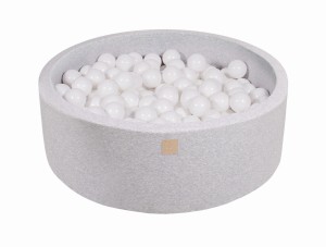 Round Ball Pit with 200 balls, 90x30cm, Light Grey, Cotton