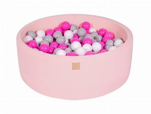 Round Ball Pit with 200 balls, 90x30cm, Light Pink, Cotton