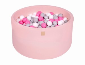 Round Ball Pit with 300 balls, 90x40cm, Light Pink, Cotton