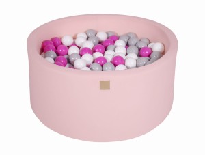 Round Ball Pit with 300 balls, 90x40cm, Light Pink, Cotton