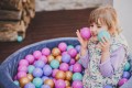 Round Ball Pit with 250 balls, 90x30cm, Blue-Grey, Velvet, Model Flower