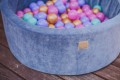 Round Ball Pit with 250 balls, 90x30cm, Blue-Grey, Velvet, Model Flower