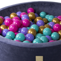 Round Ball Pit with 250 balls, 90x30cm, Blue-Grey, Velvet, Model Flower