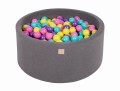 Round Ball Pit with 300 balls, 90x40cm, Dark Grey, Cotton