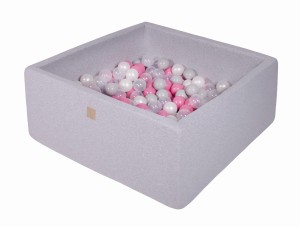 Square Ball Pit with 200 balls, 90x90x40cm, Light Grey, Cotton