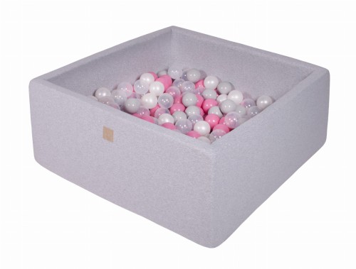Square Ball Pit with 200 balls, 90x90x40cm, Light Grey, Cotton
