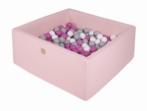 Square Ball Pit with 200 balls, 90x90x40cm, Light Pink, Cotton
